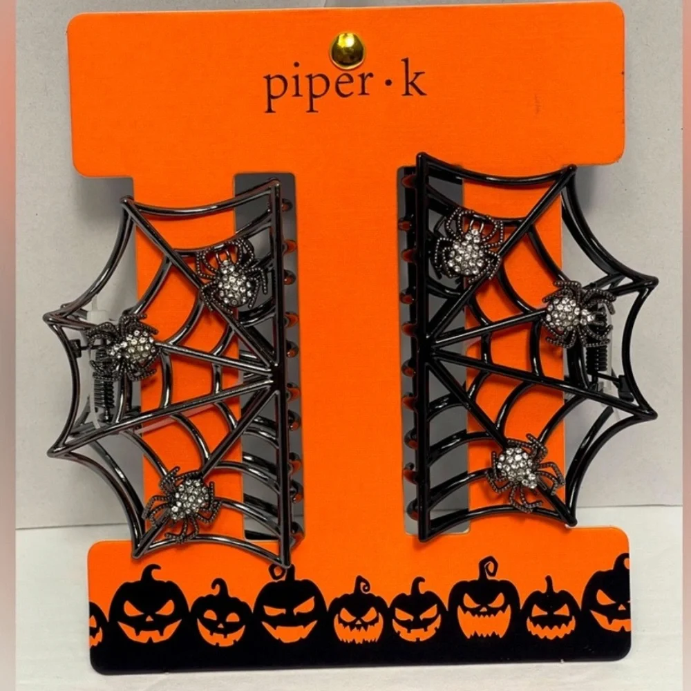 NWT ⚜️🖤⚜️ Piper K HALLOWEEN Hair Claw Clips Spooky Spiders & Spider Webs